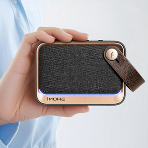 1MORE Portable Speaker Gray Fabric Design With Leather Strap <b>Wireless</b> Audio For Outdoor Use - Product Image 3