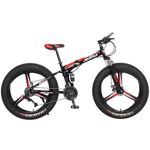 Bicicletta Pieghevole con Pneumatici Larghi da 26 Pollici in Acciaio ad Alto Tenore di Carbonio, Ruote Grandi e Spesse, Freni a Doppio Disco, Ammortizzazione, Mountain Bike Fuoristrada - Product Image 1
