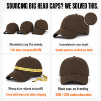 Op maat gemaakte logo XXL grote baseballcap 68cm oversized diepe krans 100% katoenen twill bruine pet voor heren groothandel