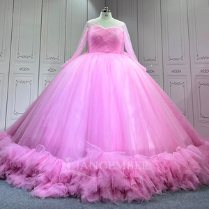 Vestido de Quinceañera LSUMU157 Pretty Pink Princess 15, Vestido de Gala con Cuentas y Volantes de Lujo, Cintura Natural, para Graduación y Fiesta - Product Image 2