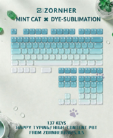 Zornher Light Meow Keycaps – Capuchons de touches PBT à impression latérale par sublimation, rétroéclairés, pour clavier, setup esthétique de bureau, pièces de clavier DIY