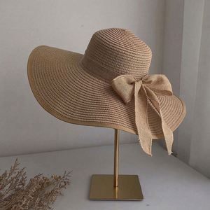 Outdoor Handmade Foldable Wide Brim <b>Straw</b> Sun Beach <b>Hat</b> Summer Beach Big Floppy <b>Straw</b> <b>Hats</b> With Bow - Product Image 2