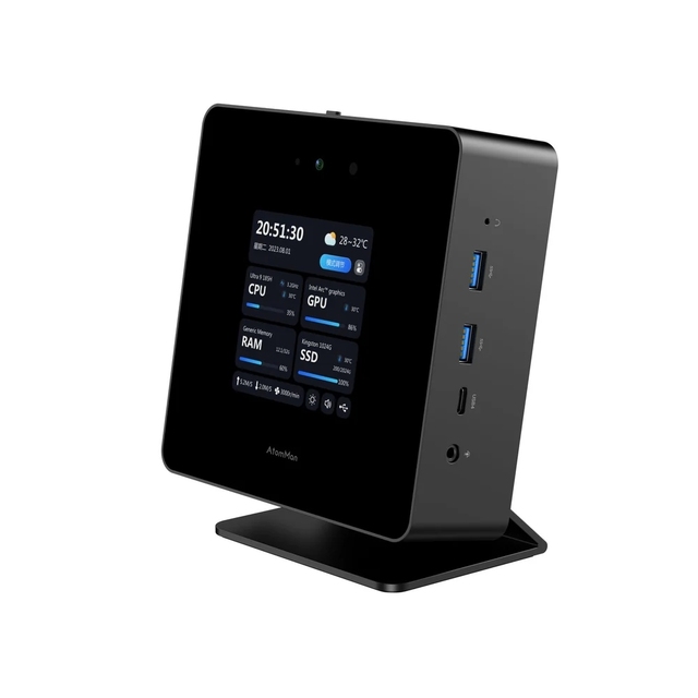 Power AtomMan Mini PC X7 Ti Intel Ultra 9-185H 4 Inch Screen 2*USB4 2*5G RJ45 Camera Oculink Win-dows 11 Gaming PC WiFi7