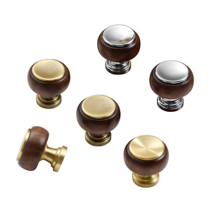 Leedis Wood Brass Cabinet <b>Knobs</b> Round Traditional Style For Wardrobe Door Handles <b>Copper</b> Chrome Bronze Finish - Product Image 3