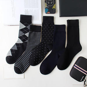 Kaus kaki bisnis pria kaus kaki katun kasual warna polos Bar horisontal tabung kotak berlian panjang lembut dan bernapas - Product Image 3