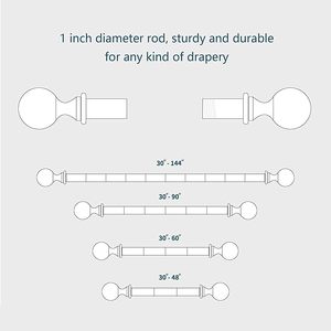 Tiang Gorden 76-221cm Tebal 25cm Dapat Disesuaikan, Tiang Gorden Dekoratif Tugas Berat dengan Ujung Hias untuk Ruang Tamu, Kamar Mandi, Kamar Tidur, Warna Perak - Product Image 6