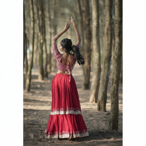 Stunning <b>Red</b> <b>Sequins</b> Georgette Wedding Lehenga Choli With Dupatta - Product Image 1