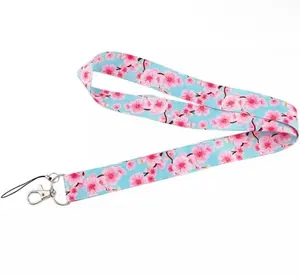 Hot Sale Custom Warmte Overdracht Polyester Lanyard Bloemen Schattige Lanyard Voor Id Badge Houder Met Metalen Haak