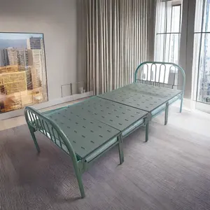 Cama dobrável portátil para exterior, com duas dobras, aço e plástico, design de injeção para aluguel de dormitório, mobília simples de metal