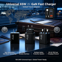 Chargeur mural GaN 65W en promotion avec câble Type C rétractable intégré, affichage numérique intelligent, 3 ports PD QC, charge rapide, prises US EU UK