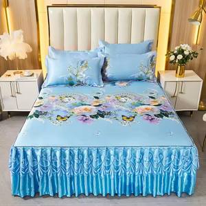 New Comfortable Smooth Machine Washable Polyester Embroidered Breathable Ice Silk <b>Bed</b> Skirt for Home & Hotel Use - Product Image 2