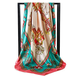 Custom Horse Carriage Print Satin Square Silk como lenço de cabeça Bandana Luxo para homens Mulheres Design personalizado Bandanas - Product Image 2