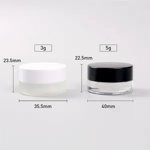 3g 5g 3毫升5毫升迷你圆形透明磨砂眼霜玻璃化妆品罐包装浓缩罐，带黑色盖子