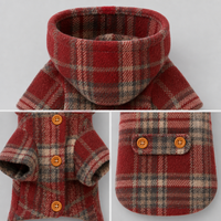 Manteau d'hiver rembourré à carreaux rouges pour chien, confortable et décoratif, avec capuche, boutons en bois, design vintage mignon, chaud