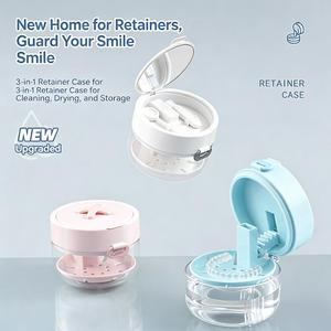 3-in-1 opbergdoosje met spiegel en reinigingsbakje, draagbare aligner opbergbox voor Invisalign gebitsprotheses, groothandel OEM - Product Image 1