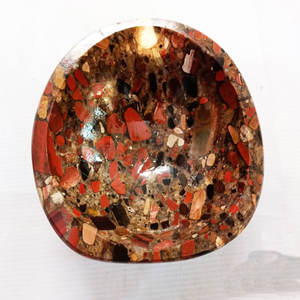 Bol de pierres précieuses naturelles en conglomérat de jaspe Bol de prière chantant fait main d'Inde - Product Image 1