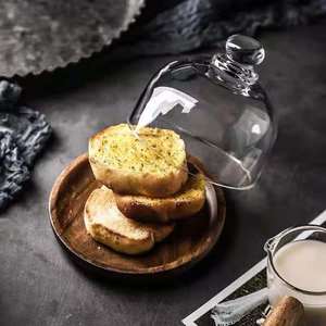Plateau à dessert en bois avec dôme en verre, assiette multifonctionnelle, <span class=keywords><strong>mini</strong></span>-conteneur pour aliments et en-cas, support à gâteaux exquis pour la maison - Product Image 3