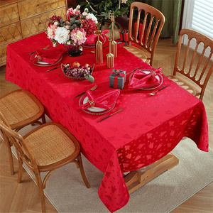 Árbol de Navidad rojo tejido Jacquard Damasco resistente a las arrugas fácil cuidado impermeable mantel de Navidad para mesa de fiesta - Product Image 2