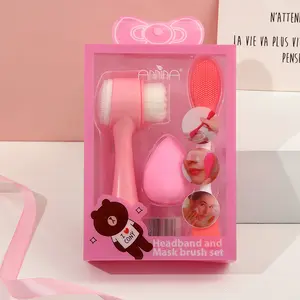 Logo personalizzato imballaggio promozione prodotti regalo set attrezzature di bellezza strumenti per il trucco pennello per la pulizia del viso in Silicone Set di spugne di bellezza