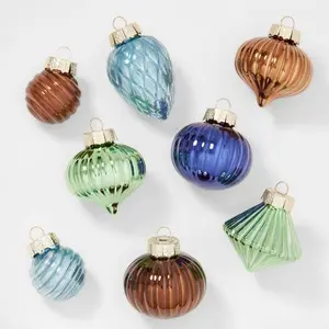 Vintage Glass Christmas Ornament Set Of 5 Christmas Figurine Silver Pink Shiny Colors Mercury Glass Hand Painted New Year Bells
