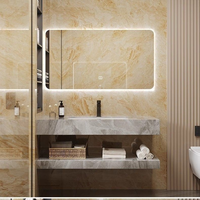 AllandCabinet Modern LED Lighting Bathroom Vanity Smart Rock Slab Stone Lavabo Céramique Évier Marbre Comptoir Villa Hôtel MDF