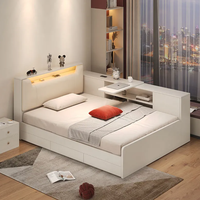 Lit Tatami Doux pour Chambre Parentale, Lit Double Haut de Gamme avec Rangement, Table de Chevet Multifonctionnelle, Revêtement en Cuir Écologique