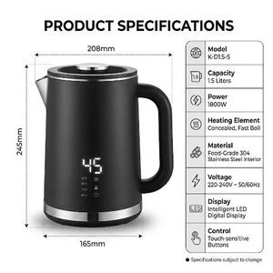 Hervidor Eléctrico Inalámbrico con Control de Temperatura, Acero Inoxidable, Revestimiento Interior sin Costuras, 1.8L, 1500W, Automático, para el Hogar - Product Image 2