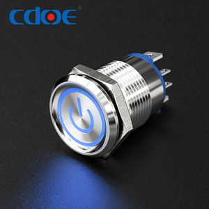 Interruttore a Pulsante Rotondo Normalmente Aperto in Acciaio Inox 10A, Interruttori a Pulsante in Metallo IP68 Blu Impermeabile 16mm - Product Image 1