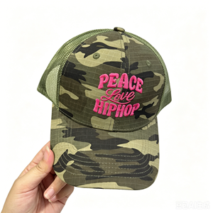 Casquettes Trucker Camouflage en Coton Méché à 6 Panneaux avec Logo Brodé en Relief Personnalisé et Impression Camouflage, Bicolores, Vente en Gros - Product Image 2