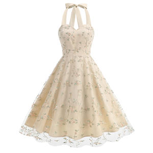 Osisa <span class=keywords><strong>2025</strong></span>女性ヨーロッパスタイルドレスメッシュ刺繍ホルターネックノースリーブVネック女性エレガント女の子Aラインパーティードレス - Product Image 1