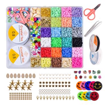 Оптовая продажа, 6 мм круглые полимерные плоские глиняные бусины, бусины с улыбающимся лицом, наборы бусин из полимерной глины для изготовления ювелирных изделий, браслетов