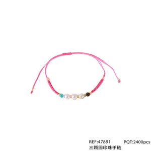 Pulsera de tres perlas de imitación redondas, pulsera con cuentas rosas para mujeres y niñas, regalo de joyería - Product Image 1
