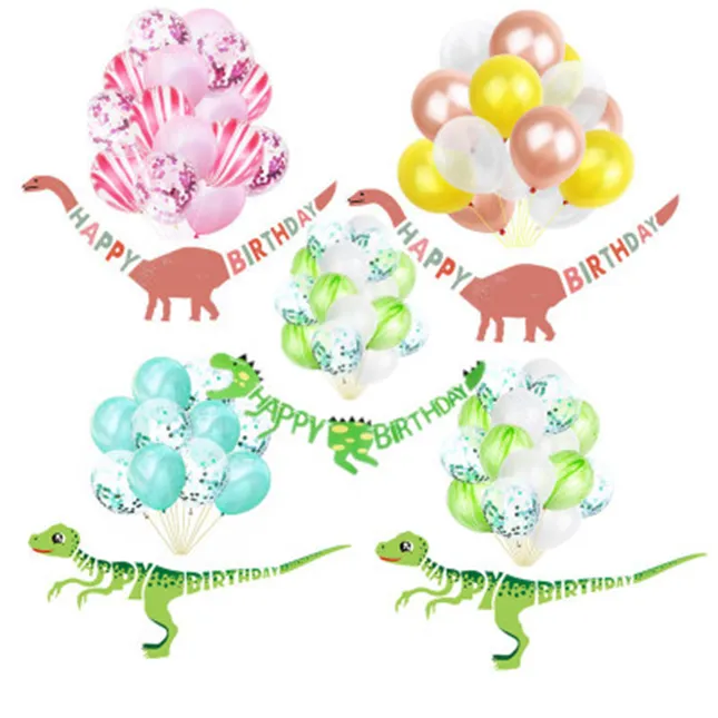 ไดโนเสาร์แบนเนอร์ไดโนเสาร์ Happy Birthday PARTY วันเกิดตกแต่งบอลลูนดึงดอกไม้ Amazon