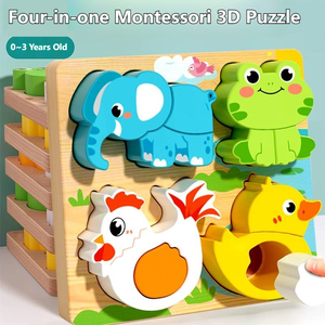 ของเล่นไม้มอนเตสซอรี่เสริมพัฒนาการเด็กเล็ก ดีไซน์การ์ตูนสัตว์ 3 มิติ ตัวต่อไม้สำหรับเด็ก - Product Image 3