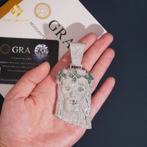 Nouveautés Pendentif Jésus en argent sterling 925 massif, serti de moissanite bleu vert personnalisée, glacé - Product Image 6