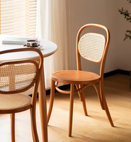 Chaise de salle à manger traditionnelle en bois massif avec dossier en rotin, style américain, pour la maison, les restaurants et les hôtels