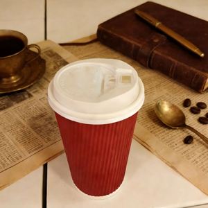 16oz <b>Corrugated</b> <b>Paper</b> Cups with Sip Lid Cover Ripple Walled Coffee Mug with Logo Printed - Product Image 2