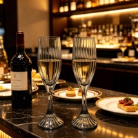Flûte à champagne grise fumée côtelée à rayures verticales, verre à pied long en cristal pour mariage, fête, bar, vente en gros, logo personnalisé