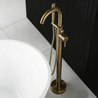 Robinet de sol en laiton bronze brossé pour salle de bain, baignoire, mitigeur de douche à double poignée