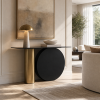 Console moderne de luxe en acier avec plateau en pierre frittée/marbre pour entrée, couloir, salon