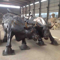 Escultura de toro de bronce de tamaño real para decoración al aire libre, estatua de ganado de cobre para jardín