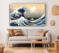 Impression sur toile de la Grande Vague de Kanagawa, cadre en bois tendu abstrait, peinture décorative pour la décoration de la maison, prête à être accrochée
