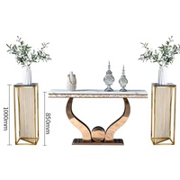 Table de console de luxe en acier inoxydable avec plateau en marbre pour hall d'entrée, table de contrôle, table de hall, table de foyer, mobilier pour hôtel familial, salon
