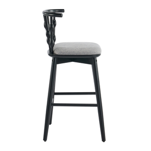 Doria Modern <b>Adjustable</b> Indoor Wooden Barstool with Black Finish and Grey Upholstery Set of 2 for Home <b>Bar</b> - Product Image 6