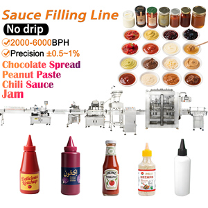 Ligne de remplissage automatique de sauces pour ketchup, confiture, sauce chili, beurre de cacahuète avec bouchon à presser - Product Image 1