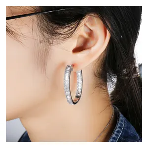 Wholesale Designer Inspired Fashion Trend Claw Setting 925 Sterling Silver Hoop Earrings For Women