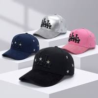 Gorra de béisbol de 5 paneles con diamantes de imitación, diseño de estrella personalizado, visera de gamuza, cierre a presión, estilo deportivo, moda urbana, marca privada, venta al por mayor