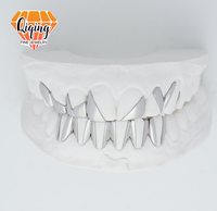 Grillz personnalisés à facettes, pour dents supérieures et inférieures, en argent poli, avec crocs pointus, style Hip Hop, bijoux de rappeur