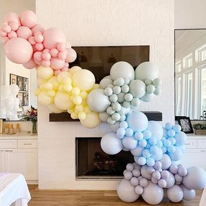 Kit d'arche de guirlande de ballons en latex macaron pastel de différentes tailles (18'', 12'', 10'', 5'') pour la décoration de fêtes d'anniversaire, de révélation du sexe et de mariages - Product Image 6