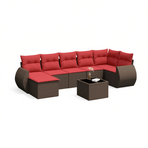 Brown Poly <b>Rattan</b> Garden <b>Sofa</b> Set With Cushions 8 Seater Outdoor Furniture Contemporary Design - Product Image 1